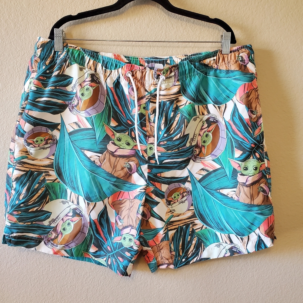 Star Wars Mandalorain Baby Yoda Tropical Print Swim Trunks Disney